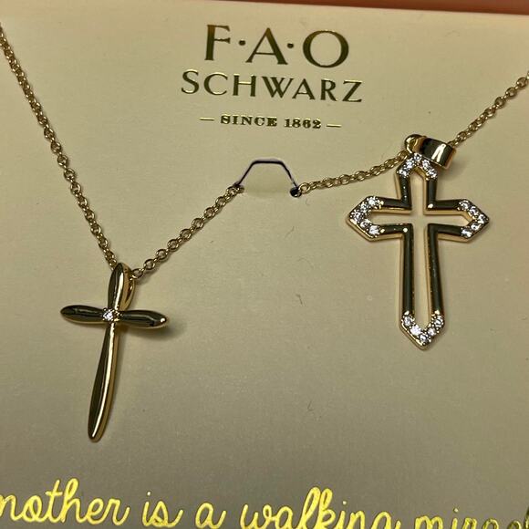 FAO Schwartz set of two necklaces gold tone daughter mother cross pendant jewelr - Picture 4 of 15